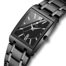 Watches Men WWOOR Luxury Brand Classic Full Black Rectangle watch Waterproof Stainless Steel Quartz wristwatch For Men 8858